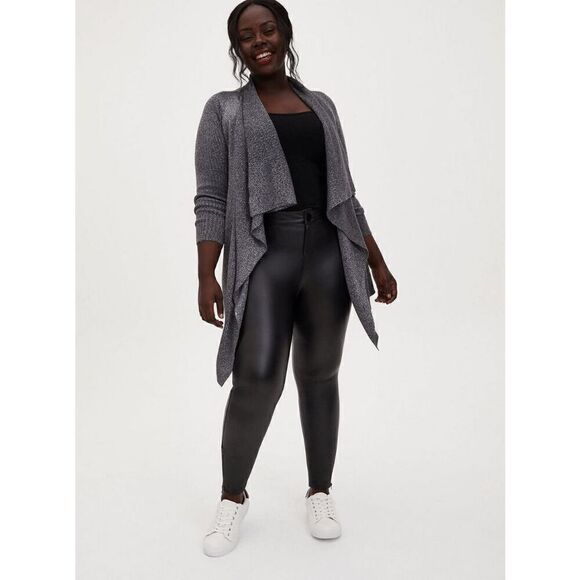 Torrid Gray Silver Cardigan Drape Front Lurex Sweater 2 2X 18/20 - Picture 7 of 9